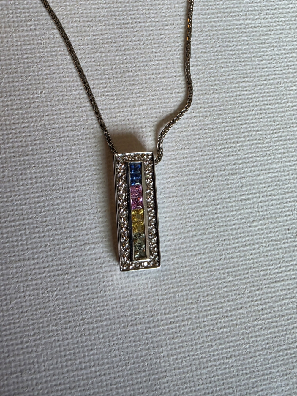 Multicolor Sapphire and Diamond Pendant in 14kt White Gold